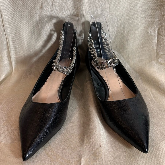 ZARA Sz 39 Pointy Toe Ankle Chunky Chain Kitten Heel Pumps Slip On Shoes - Picture 3 of 13